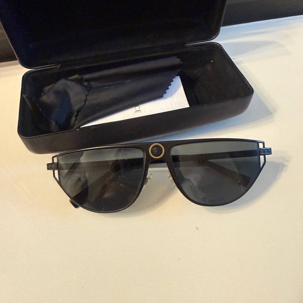 Versace Black Gold Accent Shield Sunglasses